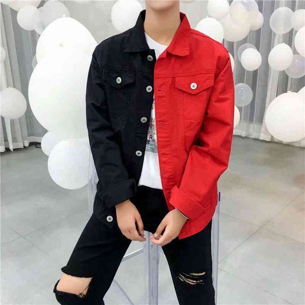 

casual slim for men 2021 black red jeans homme flowers embroided strewear denim coat male bomber et