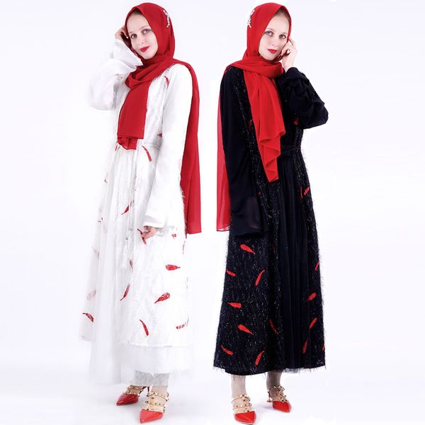 

turkey muslim open abaya women feathers knit outwear islamic arabic cardigan jubah hijab robe jilbab abayas without bottom dress, Red