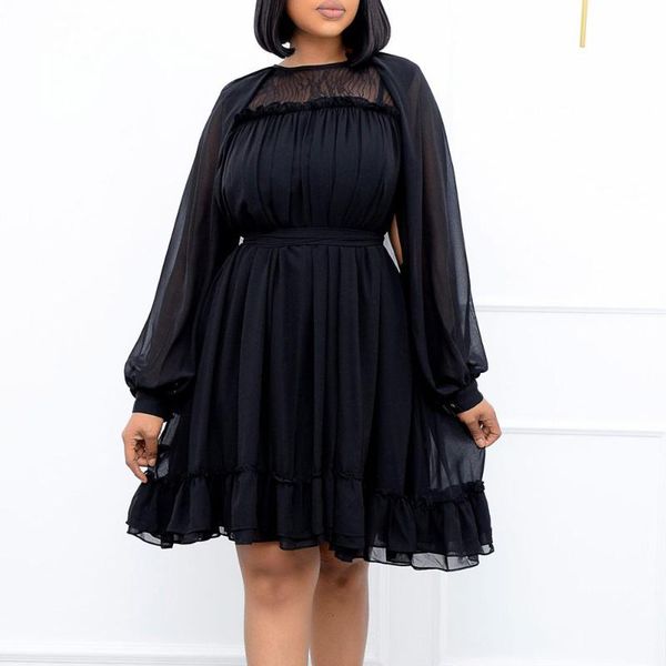 

casual dresses 2021 fashion loose high waist pure color dress autumn european american women's long sleeve round neck temperament, Black;gray