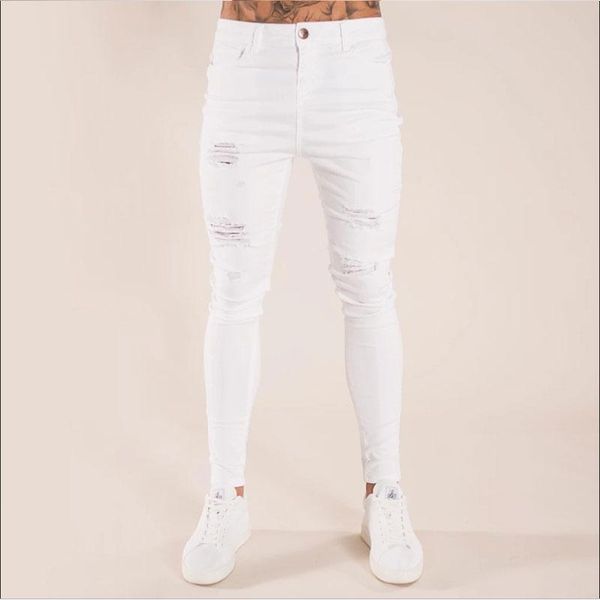 

men's jeans ripped skinny fashion casual street wear machine model 2021, Blue