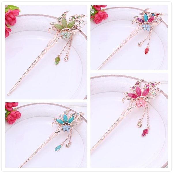 

hair clips & barrettes ancient chinese ladies metal cube oxide stone sticks chopsticks jewelry accessories, Golden;silver
