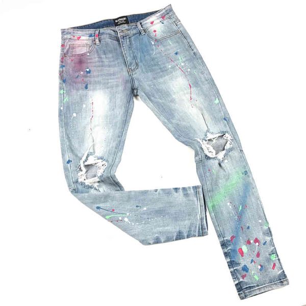 

jeans blue multicolor paint splatter jeans ny-fit distressing jean men streetwear