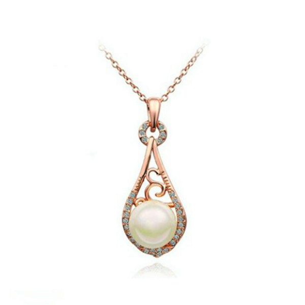 

pendant necklaces fashion crystal hollow pipa necklace sweater chain imitation pearl water drop bridal jewelry wedding, Silver