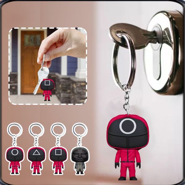 

squid game keychain soldier triangle series creative halloween christmas 3d mini doll figurine round key ring car backpack pendant gift orna