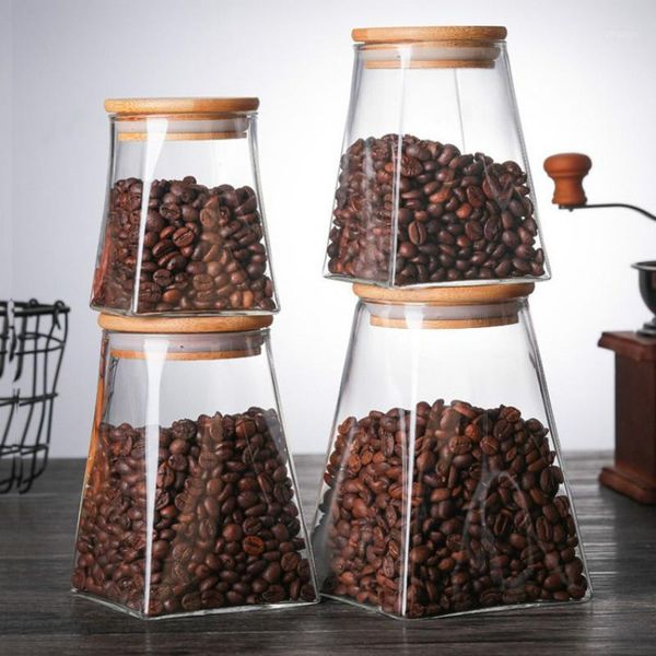 

storage bottles & jars square kitchen food jar home coffee tea sugar organizer container snack spices cereal box candle with lid