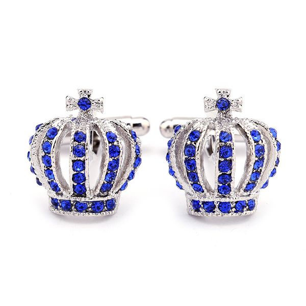 

mens cufflinks fathers day gifts full rhinestones crown shirt king queen wedding groom tuxedo jewelry fashion classic french crystal569 t, Silver