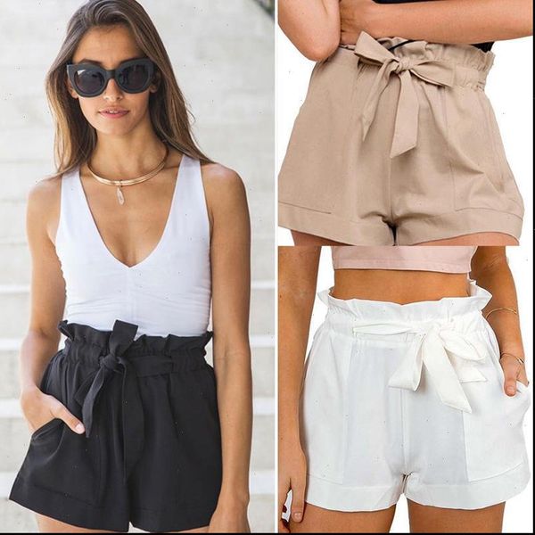 

women shorts casual high waist crepe black white army green summer solid loose a line bottom clothes, White;black