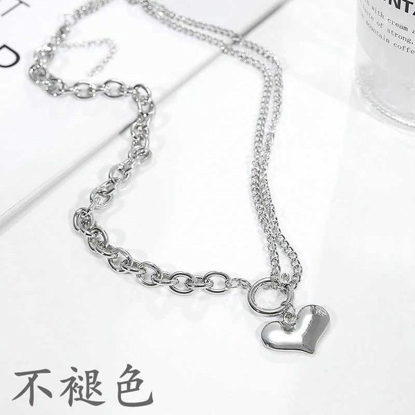 

earrings & necklace niche design cool style love women's fashion net red ins hip hop simple european and american peach heart clavicle, Silver
