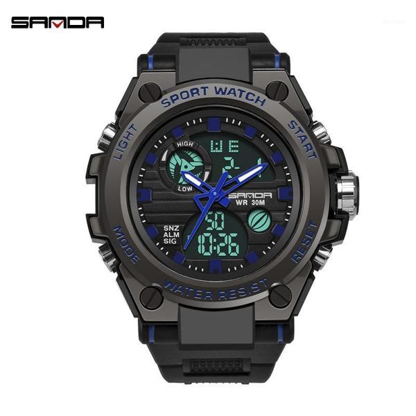 

selected military style big dial sports trendy men's watch multi function electronic digital waterproof swimming clock wristwatches, Slivery;brown