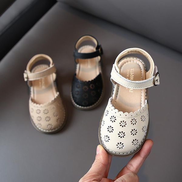 

spring summer baby girls sandals solid color children's flats shoes fashion hollow leather clogs beach, Black;red