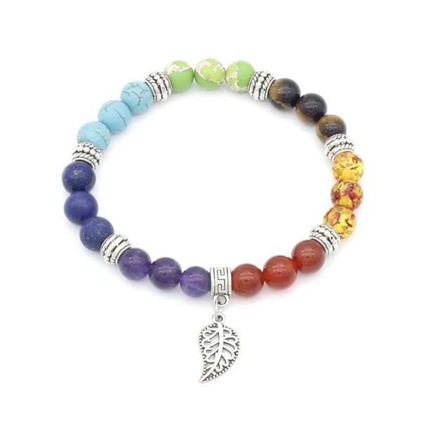 

charm bracelets yoga leaf bracelet seven chakra energy stone, Golden;silver