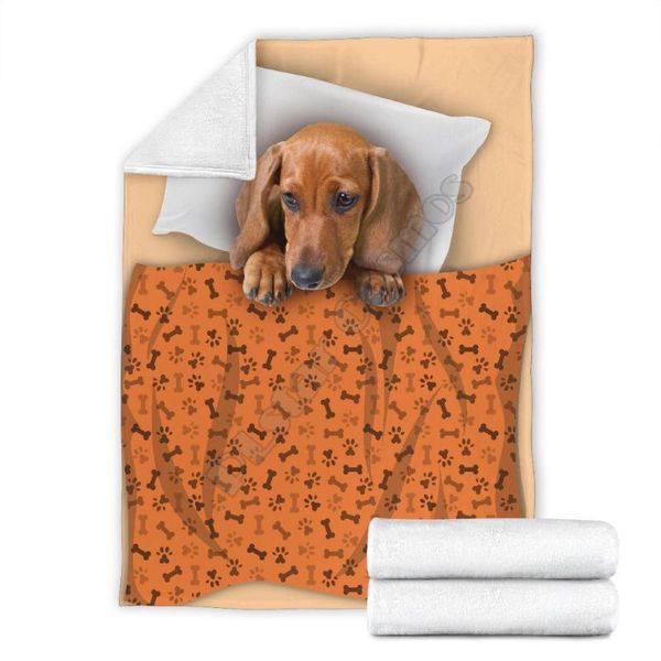 

blankets cute dachshund on bed fleece blanket dog wearwanta 3d printed wearable adults/kids sherpa
