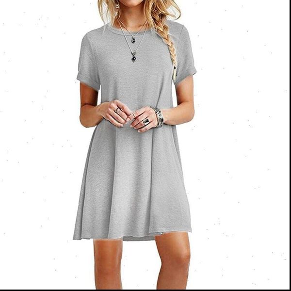 

womens dresses women summer plus size short sleeves midi swing t shirt dress plain solid crew neck casual loose pullover, Black;gray