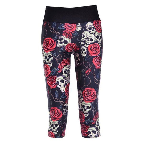 

women's leggings high waist skull rose printed leggins capris 3d galaxy fitness workout wear casual pants puls size 4xl, Black