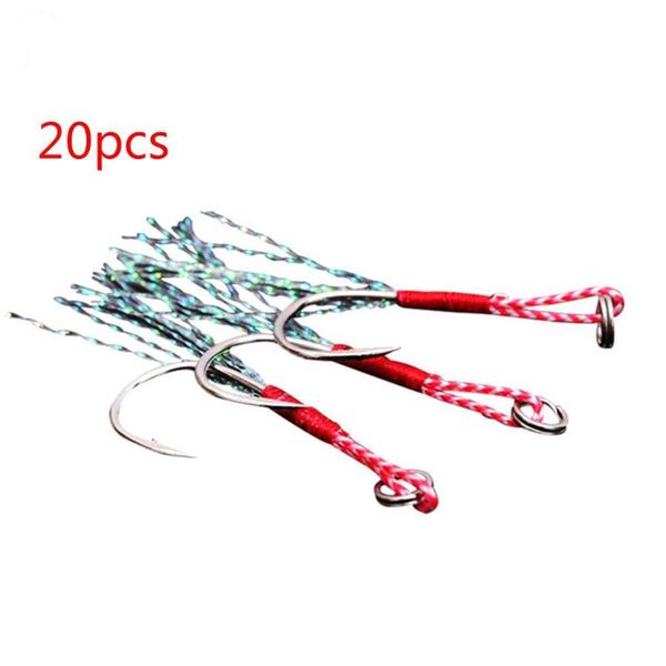 

20pcs/lot fishing lure slow jigging cast jigs assist hook barbed single jig hooks thread feather pesca high carbon steel