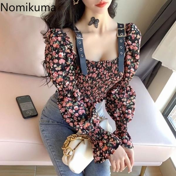 

nomikuma short floral women blouse square collar puff sleeve slim shirt new patchwork blusas mujer de moda 6f862 210427, White