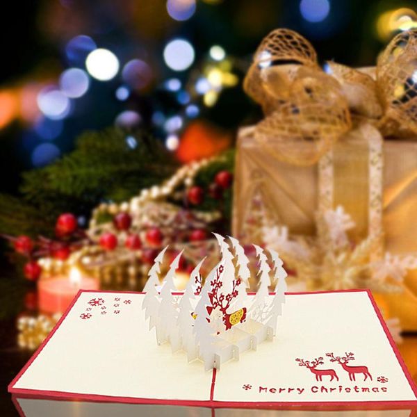 

greeting cards 1/2/5pcs 3d merry christmas snow deer up invitation card kid gift thank you postcards with envelop