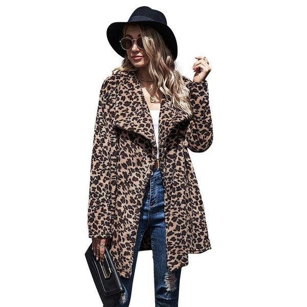 

women faux fur coat leopard 20 fashion style temperament commute autumn winter mid length woolen keep warm feminina cx1401 women's wool, Black