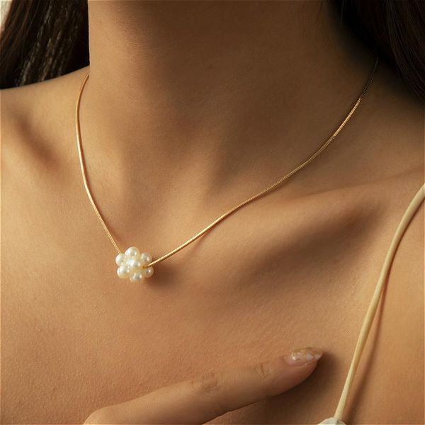 

pearl pendant necklace for women gold color snake chain choker geometric simulated jewelry female necklaces, Silver