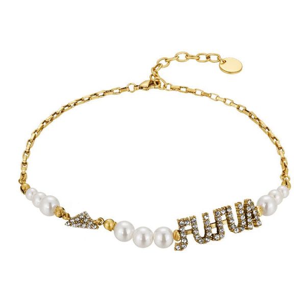 

fashion initial letter pendant pearl necklace bracelet for lady women party wedding lovers gift jewelry with box, Silver