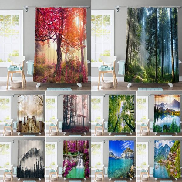 

forest waterproof bath screen set with 12 hooks 3d landscape fabric shower curtains bathroom curtain for home decoration