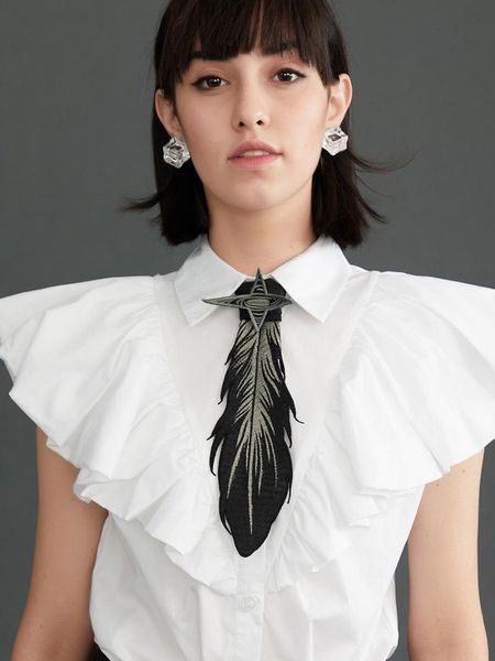 

neck ties [biutefou] original design women feather embroidery star, Blue;purple