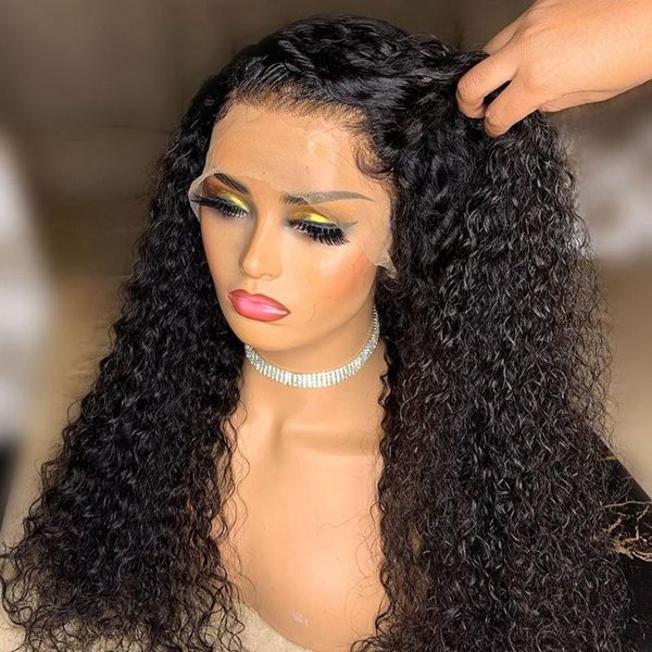 

lace wigs 200density kinky curly 13x6 front human hair 360 frontal wig for black women pre plucked natural color glueless remy, Black;brown