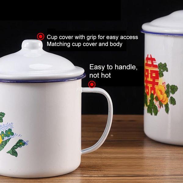 

mugs nostalgic chinese enamel cup with lid creative instant noodle bowl large capacity literary tea mug gift 750/1100/3000ml lad3