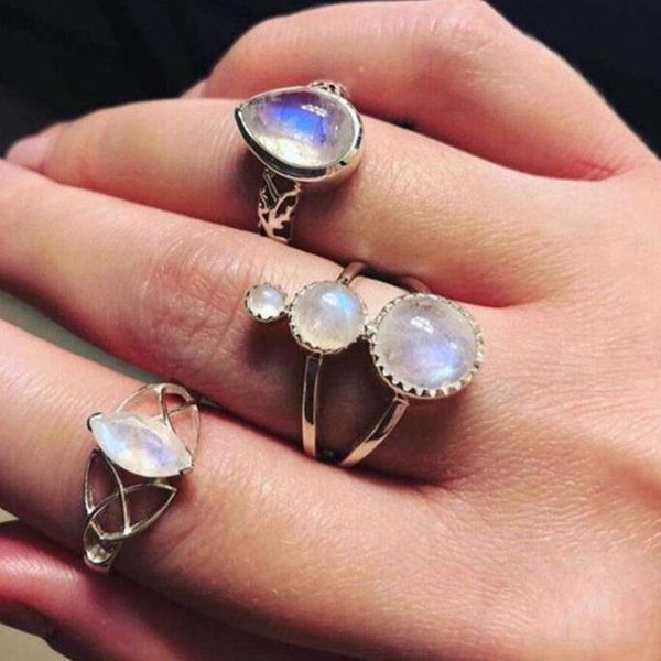 

cluster rings 3pcs/set bohemian large crystal silver color flower joint knuckle ring set for women vintage geometric, Golden;silver