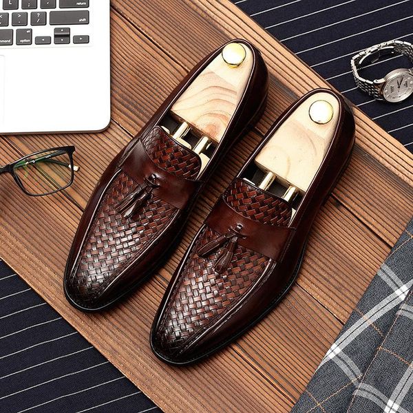 

dress shoes leather men casual office business wedding shoe coffee black brown lace up pointed loafers for