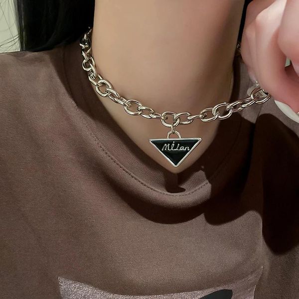 

pendant necklaces geometric enamel triangle letter necklace exaggerated simple thick cross chain women fashion trend clavicle, Silver