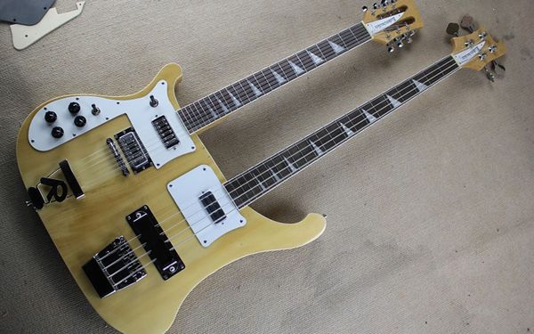 

left hand double head double neck 12 string double string electric guitar and four string bass wood