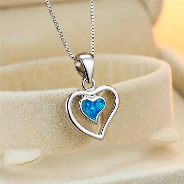 

pendant necklaces simple female white opal necklace dainty silver color chain cute hollow heart wedding for women