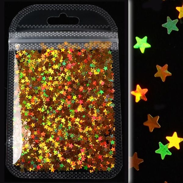 

nail glitter 1 bag 2g sparkly star sequins paillette mixed colors holographics 3d flakes slices nails accessories, Silver;gold