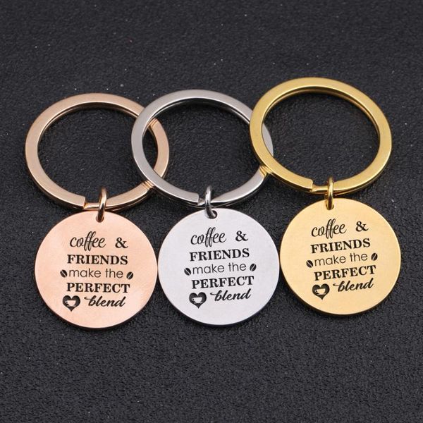 

keychains "key chain hand stamped"coffee & friends make the perfect blend"to coffee lover jewelry friendship men women key pe, Silver