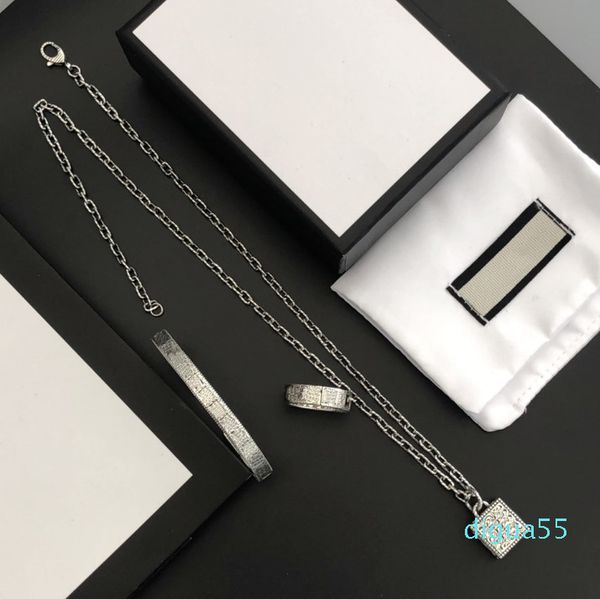 

fashion pendant necklace retro classic fashion bracelet necklaces rings suit man woman chain bracelets ring jewelry, Silver