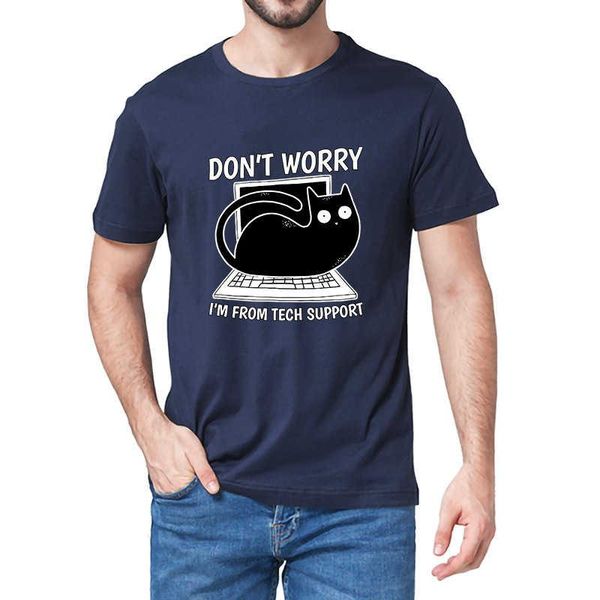 

men's t-shirts graphic don't worry from tech support technical cat on computer short sleeves t-shirt humor gift top, White;black