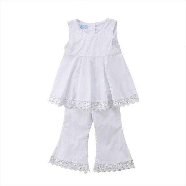 

newborn kids baby girls lace clothes t shirts vest long pants outfits set, White