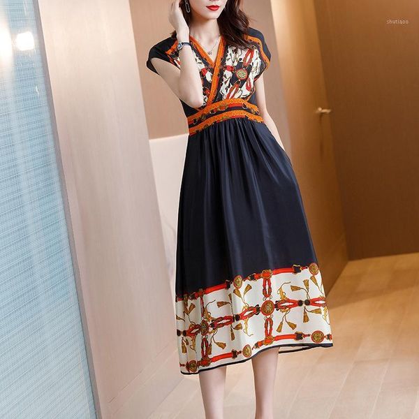 

100% genuine silk dresses for women summer 2021 vintage dress long boho female high waist ropa mujer zjt2170 casual, Black;gray