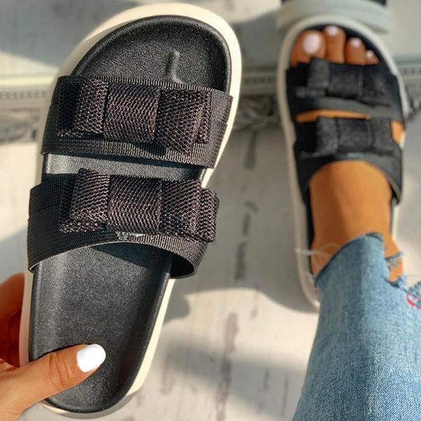

slippers zapatos de mujer 2021 women's fashion platforms colorblock butterfly knot outdoor women beach sandals, Black