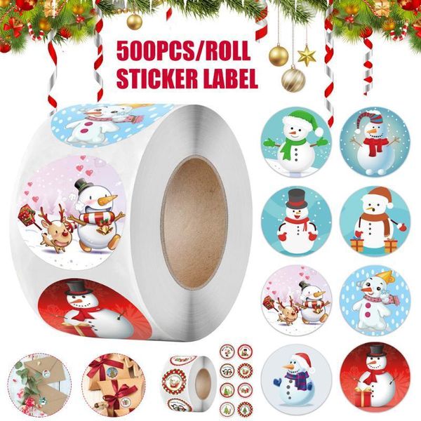 Confezione regalo Adesivo Adesivi con motivo pupazzo di neve natalizio 1 rotolo da 500 post Etichette serie decorazione F2