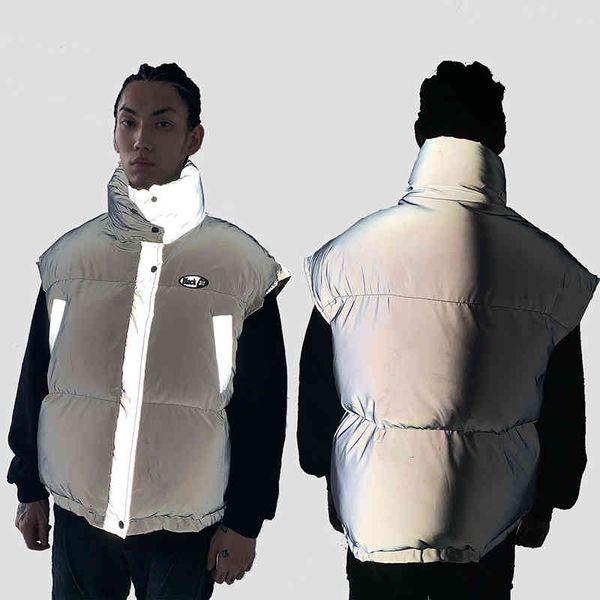 

men's down & parkas harajuku luminous gradient down jacket man and woman support thick winter streetwear loose casual vest oversize, Black