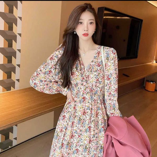 

arrival korean floral print women's vintage summer puff sleeve ruched ladies boho party dress vestidos 210529, Black;gray