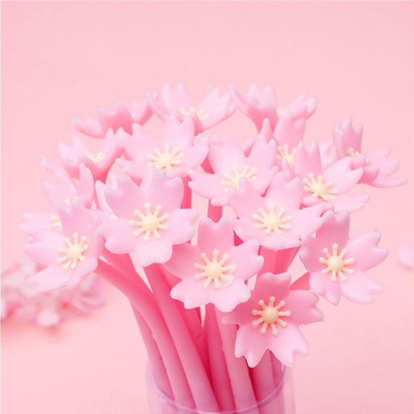 Flores de cerejeira rosa Sakura flor Silicone Gel Pens Prêmio DIY Desenho Caneta Escritório Escola Suprimentos