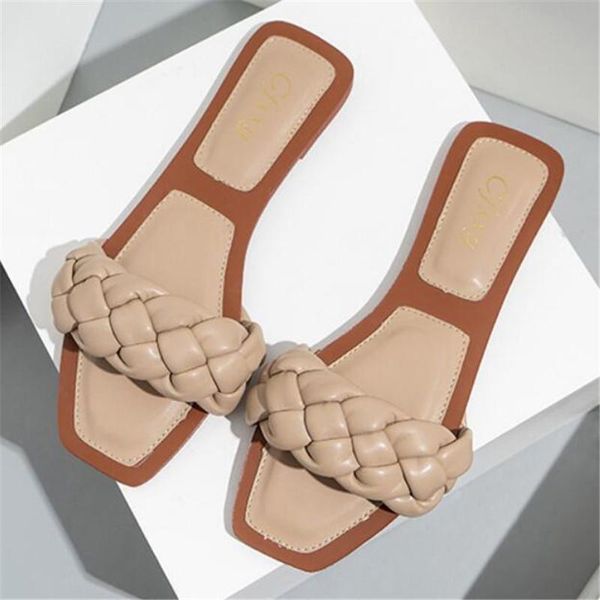 

slippers fashion temperament braided charm open-toe flat set foot vacation beach sandals casual flip flops women shoes, Black