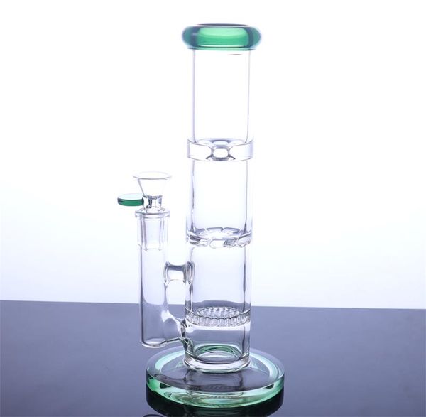 Shisha-Glasbong mit drei Schichten Perc-Glas-Wasserpfeife zum Rauchen 9,5 Zoll CLASSIC grün blau rosa weiß vier Farben Option YQ-409