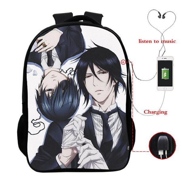 

backpack black butler usb charge bags boys girls backpacks fashion charging lapbag student beautiful teens school