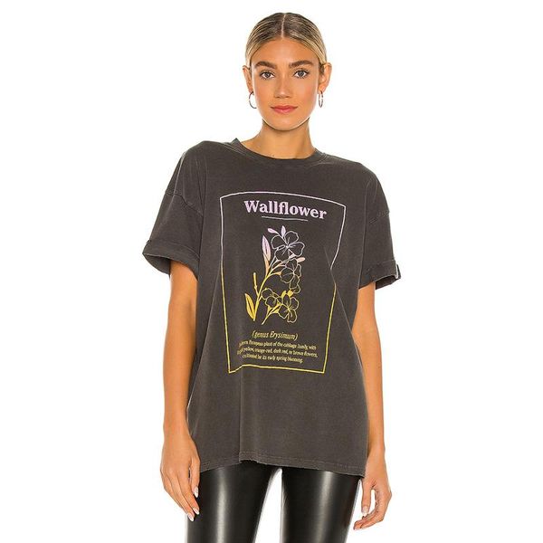 

women's t-shirt letter floral graphic printed 2021 summer casual o-neck short sleeve black women pullover tee streetwear loose shirt to, White