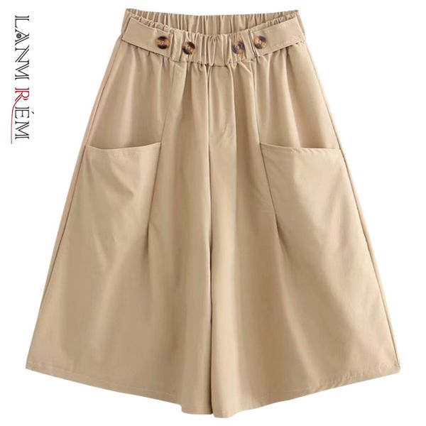 

elastic high waist wide leg summer shorts simple women loose casual streetwear with pockets 2d1489 210507, White;black