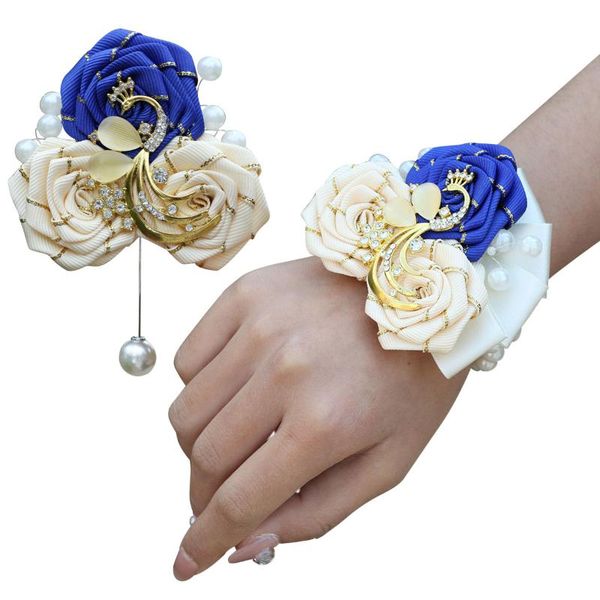 

decorative flowers & wreaths wedding wrist flower bride rose ribbon rhinestone corsage bracelet wristband bridesmaid curtain belt clip bouqu